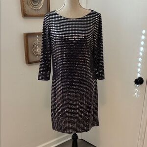 Stunning Black and Silver Glitter Sequin Long Sleeve Dress New Year’s Eve